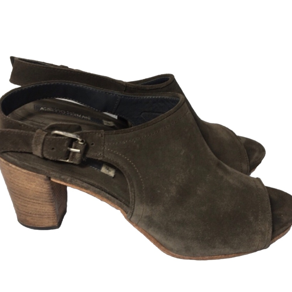 Women's Olive Suede Heeled Sandals